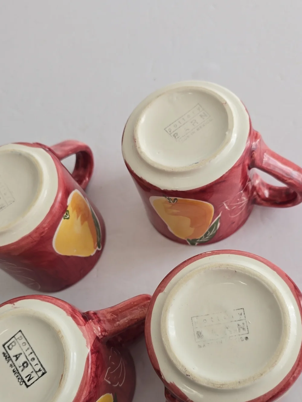 Vintage Pottery Barn Set Of 4 Pear Ceramic Coffee Mugs Handpainted Mexico